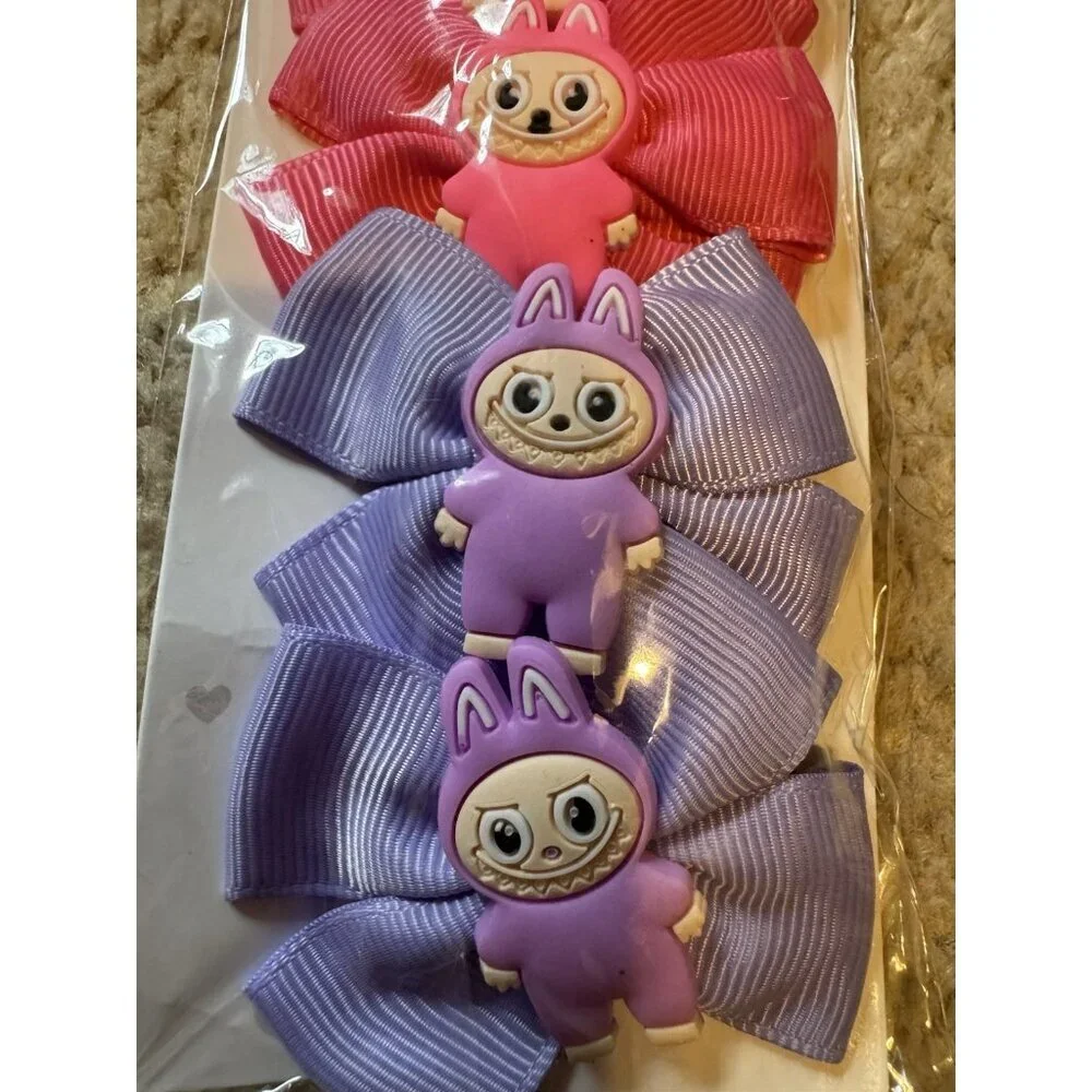 Monster Fashion Colorful Pink Purple Hair Bow Cute Pink Hair Clip for Girls 4 PC